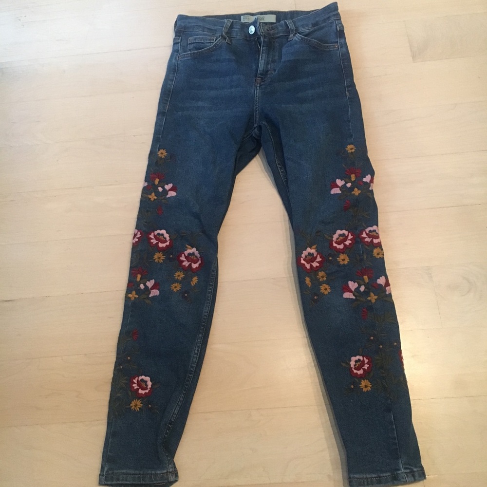 Topshop Floral Embroidered Jeans